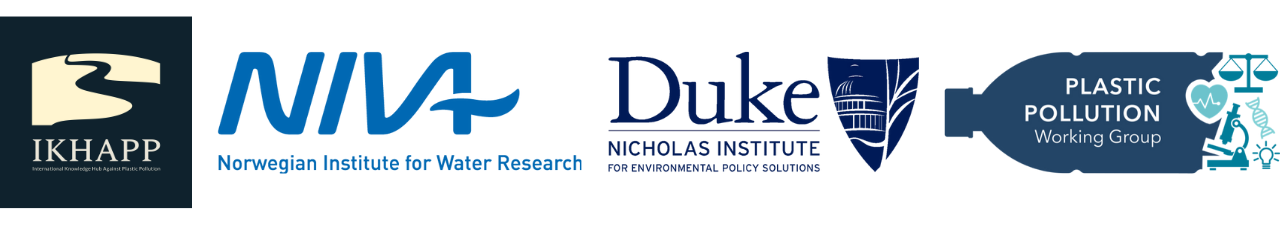This is a banner with the logo of the seminar sponsors: IKHAPP/ NIVA, and Duke's Nicholas Institute for Environmental Policy Solutions and Plastic Pollution Working Group